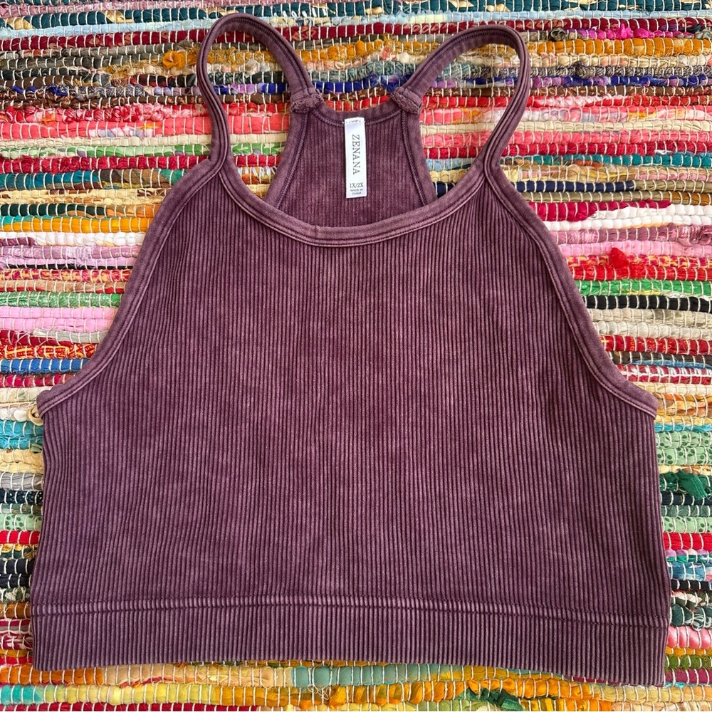 Zenana Outfitters Purple Crop Ribbed‎ Tank